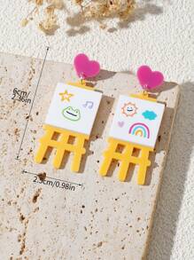 A Pair Of Fashionable Acrylic Assembly Fun Simulation Cartoon Rainbow Five-Pointed Star Love Frog Drawing Board Women'S Earrings Cheap And Beautiful Accessories Suitable For Daily Wear