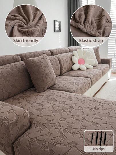 1 Pc Autumn And Winter Cream Style Floral Print Sofa Hat With Elastic All Inclusive Universal Set, Anti Cat Scratch And Anti Slip Sofa Cushion, All Season Universal Cover Towel, Suitable For Living Room Sofa Protection Of L-Shaped Sofas And 1, 2, 3, 4 Seat Sofas