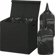 SimpleHouseware Double Laundry Hamper With Lid And Removable Laundry Bags, Black