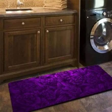 1pc Floral Pattern Bath Mat, Soft Plush Fabric Surface, Home Decorative Anti-Fatigue Floor Mat For Bathroom, Kitchen, Entryway, Classic Luxury Style, Comfortable Underfoot, Relieve Foot Fatigue Home Bathroom Decor Bath Rug Floor Carpet Outdoor Rug Door Mat Fall Decor Bathroom Accessories Back To School Entryway Decor - Purple - View 6