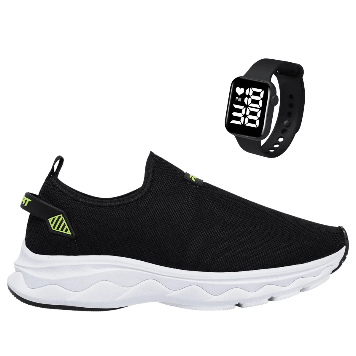 Men's Orthopedic Walking Gym Running Shoes + Watch - 黑色 - 查看 1