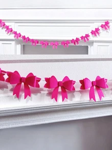 1 String Of Pink Rose Red Bow Hand-Woven Tape Pull Flower Banner Decoration, Bow Pull Flag Wedding Layout, Wedding Background Arch Decoration, Popular Layout Decoration, Non-Woven Bow Background Wall Decoration, Suitable For Birthdays, Festivals, Party Decorations, Holiday Party Gifts - Multicolor - View 5