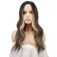 FESHFEN Long Curly Blonde Hair, 55 Cm Middle Part Women Wigs, Natural Synthetic Wigs, Women's Curly Wavy Wigs For Party And Everyday Long Wavy Wigs. - Brown Mixed Blonde - 查看 4