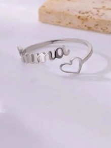 优雅定制名字不锈钢开口戒指 - 时尚可爱，适合日常佩戴或生日、母亲节等礼物，创意镂空，适合家庭聚会