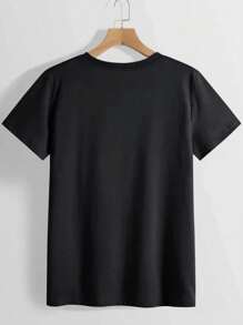 "2025 A YEAR OF INNOVATION" Print Pattern Casual Suitable For Daily Work, Family, And Casual Wear Short-Sleeved Round Neck Women's T-Shirt - Black - View 3