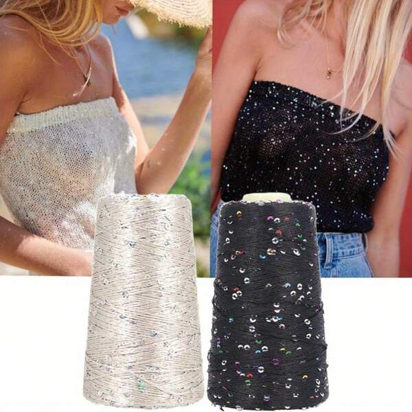 1 peça, 1,76 oz, 328 jardas de fio de lantejoulas brilhantes - fio de poliéster feito à mão para tricô e crochê - perfeito para tricô, crochê, chapéus, bolsas, artesanato, costura