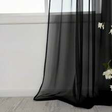 4-Piece Set Of Solid Color White Gauze Curtains, Hanging From The Top Through A Pole, White Curtains With Hazy Filtering And Dreamy Light Transmission For Room Partitions, Suitable For Living Rooms, Bedrooms, Study Rooms, And Balcony Partitions - màu đen - Xem 7