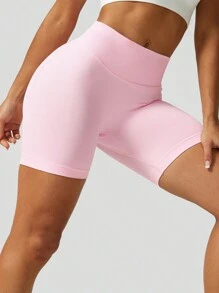 NcmRyu 1pc Solid Color Seamless Stretchy Shapewear Shorts Quick Dry Breathable Tight For Running Workout Training Spring Summer Conjunto Deportivo Mujer - Baby Pink - View 4