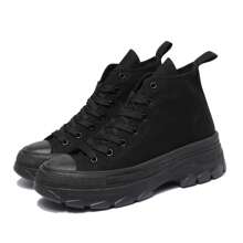 Nexsus Plus Ladies Woemn Chunky Sole Lace Up Casual Trainers Running Shoes Canvas Size UK 3-8 - Todo negro - Ver 2