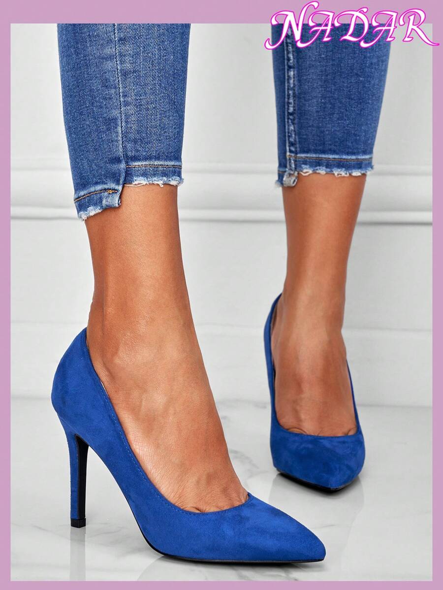 2025新款细尖头高跟鞋，舒适贴脚，适合上班通勤，百搭黑色高跟鞋，性感低帮设计，10CM超高跟 - 寶藍色 - 查看 1