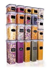 48pcs Sealed Food Storage Containers With LIDS - Lunch Boxes Ideal For Organizing And Storing Grains, Rice, Pasta, Tea, Nuts And Coffee Beans In A Kitchen Pantry - Can Be Used For Dishwasher Washing, Including Labels And Markers - Đen và trắng - Xem 9