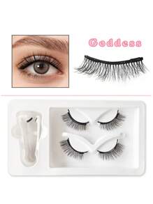 aHoneya 2对量子磁吸假睫毛，柔软磁吸式成对睫毛，上下睫毛均采用柔软磁吸设计，无需胶水，配有1个专用夹子，韩式可重复使用假睫毛 - 黑色 - 查看 12