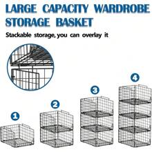 Stackable Closet Organizers And Storage Bins 4 Pack, Sturdy Metal Clothes Storage Container For Clothes Pants Sweaters, Black Folded Drawer Shelf Organizer For Closet Wardrobe - Black - View 3