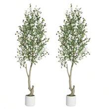 Broadfashion Artificial Olive Trees, 5/6/7 Ft Tall Fake Olive Trees For Indoor, Faux Olive Silk Tree, Large Olive Plants With White Planter For Home Decor And Housewarming Gift, 1/2Pack