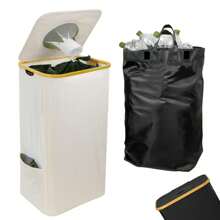 105L Recycling Bin With Lid 2 Removable Reusable Inner Bag For Empty Plastic Bottles, Storage Empty Bottle Collector For Home - 米色 - 查看 1