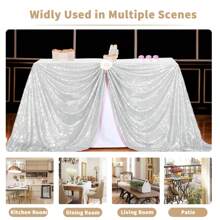 eluckya Sparkling Sequined Tablecloth, 60x102 Inches, Rectangular/Round Sequined Tablecloth, Perfect For Valentine's Day, Birthday Parties, Kitchens, Wedding Supplies, Table Decorations, Home Décor, Bridal Showers, Christmas Decorations, New Year Decorations, Wedding Decor, Party Supplies, Baby Showers, Bachelorette Parties, And More. - 銀色 - 查看 11