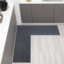 Alfombra de cocina absorbente al agua y a prueba de aceite con rayas, alfombra de puerta para el hogar, alfombra interior/exterior antideslizante y resistente a la suciedad, recortable - cocina raya gris - Ver 2