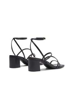 Womens Block Heels Thin Strap Square Open Toe Dressy Chunky Low Heeled Sandals For Party Wedding Evening - 黑色 - 查看 7