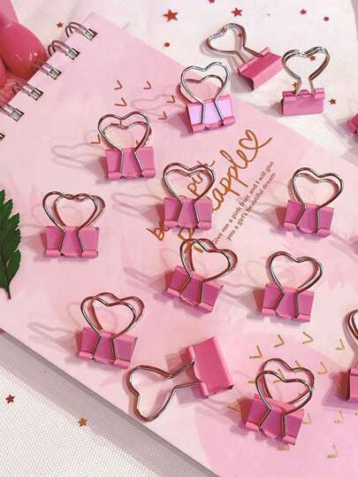 3pcs Pink Heart Shaped Paper Clips, Back To School Student Office Stationery,Back To School,School Supplies