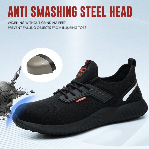 Men's Steel Toe Safety Shoes, Breathable Upper, Kevlar Midsole, Puncture Resistant, Slip-Resistant Rubber Outsole
