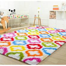 Alfombra Tepook súper suave y esponjosa para dormitorio, alfombras modernas y peludas para niños para sala de estar, alfombra de felpa para decoración de interiores de guardería con base antideslizante, negra, 4 x 6 pies - Arcoíris - Ver 5
