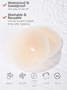 QTEEN TIME Women's Reusable Waterproof Nipple Patches, Women's Underwear Women's Comfortable Bra Set, Invisible Self-Adhesive Nipple Patches, Valentine's Day - Beige - View 7