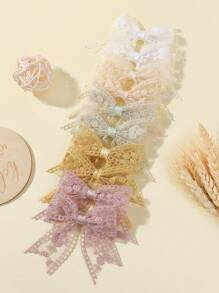 10pcs Solid Color Lace Trimmed Bow Hair Clips For Kids, Versatile Kids Hair Accessories For Back To School