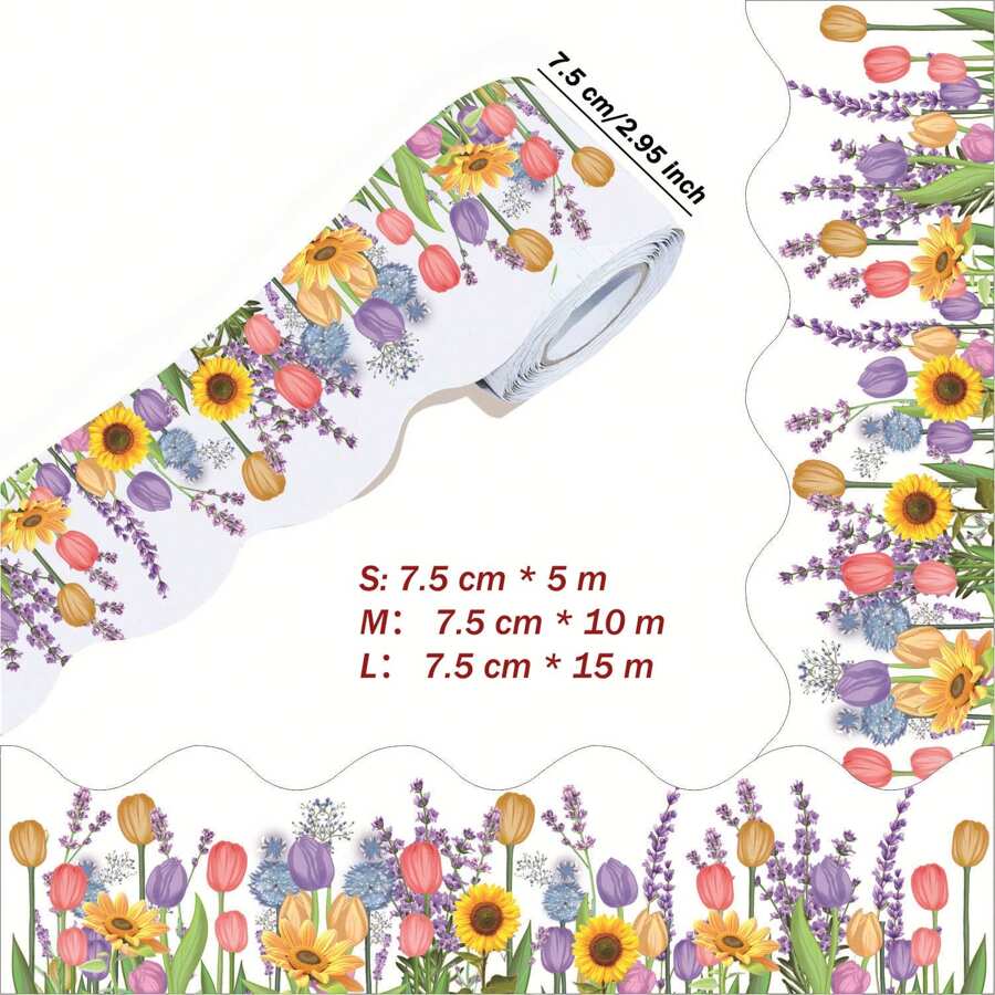 1 Roll Tulip Flower Pattern Wall Border Tape, For Party, Classroom, Home Decor, No Adhesive Backing, Wall, Stair, Tile Edge Decoration Room Decor Wall Decor Bathroom Decor Bedroom Decor Room Decoration Stuff Living Room Decor House Decor Home Decor Living Room Wall Paper Stickers Personalised Stickers