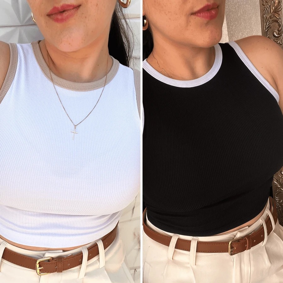 Kit 2 Cropped Top Ribbed Tank Top Women's Striped Basic Summer