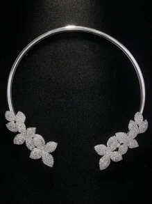 优雅巴洛克风格锆石花朵项链，奢华女士订婚礼物，精致颈链，婚礼开口项链，新娘手工情人节配饰