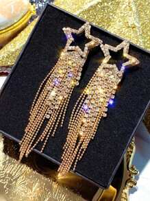 1pair Vintage Gemstone Elegant Sparkling Silver Color Crystal Tassel Earrings For Women Geometric Hanging Drop Party Wedding Jewelry