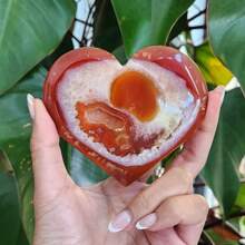 Natural Agate Heart-Shaped Decor,Bohemian Style Natural Agate Heart-Shaped Palm Stone - Crystal Engraved Onyx, Perfect For Home Decor & Gifts - Red - View 3