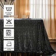 eluckya Glitter Tablecloth, 60x102 Inches, Rectangular/Round Sequined Tablecloth, Suitable For Wedding Supplies, Party Decorations, New Year's, Birthday Decorations,  Kitchen Essentials, Table Decorations, Home Décor, Holiday Decorations, Graduation And Bridal Gifts,Bachelor/Bachelorette Parties, Picnics, Bachelorette Parties, Wedding Decor, Valentine's Day, Wedding Items, Bedroom Decor, Party Supplies, Easter. - 黑色 - 查看 7