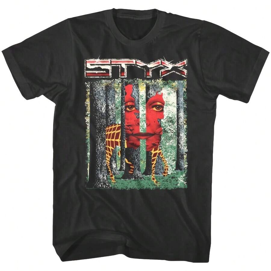 Styx Band Shirt Grand Illusion Album Cover Men's Retro Tees - Black - View 1