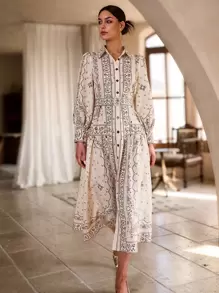 Sollinarry Women's Plant Printed Long Sleeve Dress, Spring New Arrival