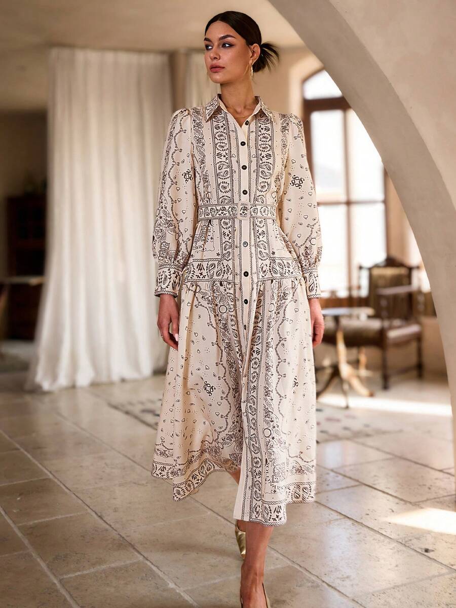 Sollinarry Women's Plant Printed Long Sleeve Dress, Spring New Arrival