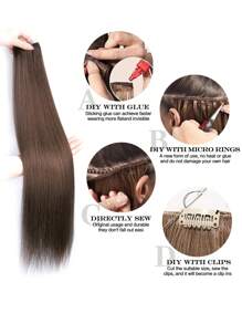 26 英寸纬纱接发 合成头发 巧克力棕色双纬缝入式接发 天然棕色接发 缝入式纬纱接发束 天才纬纱接发 适合女性日常使用