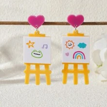A Pair Of Fashionable Acrylic Assembly Fun Simulation Cartoon Rainbow Five-Pointed Star Love Frog Drawing Board Women'S Earrings Cheap And Beautiful Accessories Suitable For Daily Wear