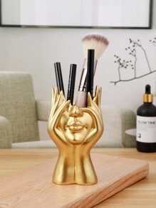 1 pieza Soporte para pinceles de maquillaje de resina dorada, estuche para exhibición de cosméticos, bandeja organizadora para arte de uñas, maquillaje, bolígrafos, lápiz labial, decoración de escritorio