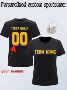 Customized Design Sweatshirts, Customize Text/Name/Blessing, Personalized Name And Number Boyfriend Style Women Sweatshirts, Custom Printed Casual Sports T-Shirts, Group Uniforms, Surprise Gifts, Birthday Gifts, Best Friend Gifts, Gifts For Her, Ladies Tops, Party Gifts, Outdoor Sports Gifts, Team Uniforms Stylish,Fashion,Hipster,Casual,Minimal Chic Personalized,Customized,Custom,Unique Guy Costumes,Capsule Wardrobe,Men Basic/Street Style Ideal Gifts For Him Boyfriend,Family,Friends For Birthdays,For Vacation/Holiday,For School/Competition,For Sports/Climbing - Black - View 2