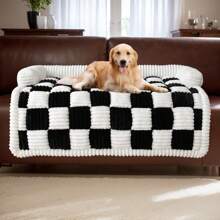 Fuzzy Pet Couch Covers For Sofa, Dog Couch Cover Fuzzy Sofa Cover Cream Square Plaid Dog Bed Plush Dog Mat For Furniture Protector For Large Medium Dogs And Cats Washable Non Slip Pet Mat Sofa Dog Cover Protector Dog Couch Cover,Thickened Quilted Plaid Funny Fuzzy Pet Couch Covers For Sofa
