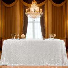 eluckya Sparkling Sequined Tablecloth, 60x102 Inches, Rectangular/Round Sequined Tablecloth, Perfect For Valentine's Day, Birthday Parties, Kitchens, Wedding Supplies, Table Decorations, Home Décor, Bridal Showers, Christmas Decorations, New Year Decorations, Wedding Decor, Party Supplies, Baby Showers, Bachelorette Parties, And More. - 銀色 - 查看 6