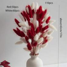 110-Piece Red And White Pampas Grass Bouquet - Festive Decoration For Christmas, Halloween, Easter, Thanksgiving - Great For Weddings, Parties And Table Arrangements - Home, Kitchen Decoration - Dried Flowers And Artificial Flower Arrangements