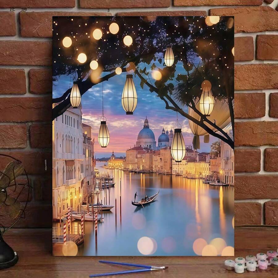 Adult DIY Acrylic Paint By Number Kit - Unframed 16 X 20 Inches, Venice Night Scenery Design, Crease-Free Rolled Canvas, Perfect For Home Wall Decor And Unique Gifts - Multicolor - View 1