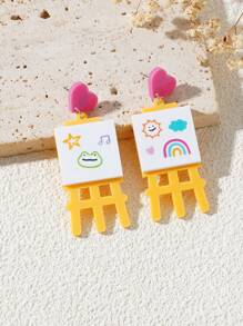 A Pair Of Fashionable Acrylic Assembly Fun Simulation Cartoon Rainbow Five-Pointed Star Love Frog Drawing Board Women'S Earrings Cheap And Beautiful Accessories Suitable For Daily Wear