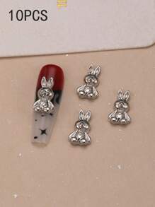 10 件复古熊指甲饰金属兔子指甲用品个性化美甲 3D 仿古银指甲宝石适合 DIY 美甲沙龙和个人使用指甲 - 彩色 - 查看 6