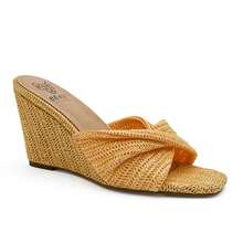 Women's Square Toe High Heel Sandals Woven Wedge Slide - Yellow - View 1