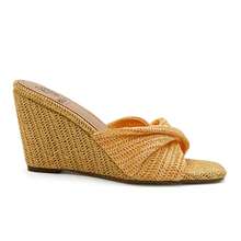 Women's Square Toe High Heel Sandals Woven Wedge Slide - Yellow - View 5