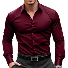 Men's Slim Dress Shirt – Fitted Cut And Modern Style - Burgundy - View 3
