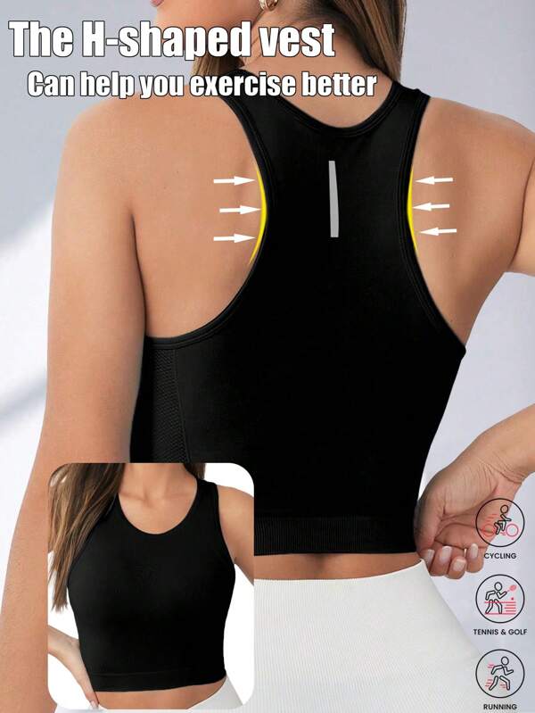 Yoga Tank Tops Breathable Sports Bra Featuring Reflective Strips High-Stretch Seamless Solid Color Sleeveless Sports T Shirt & Tank Top For Women Fitted Shirt Gym Sports Tank Topworkout Tank Top